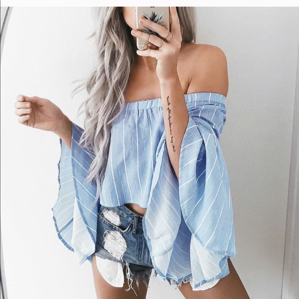 White and Blue Striped Crop Top